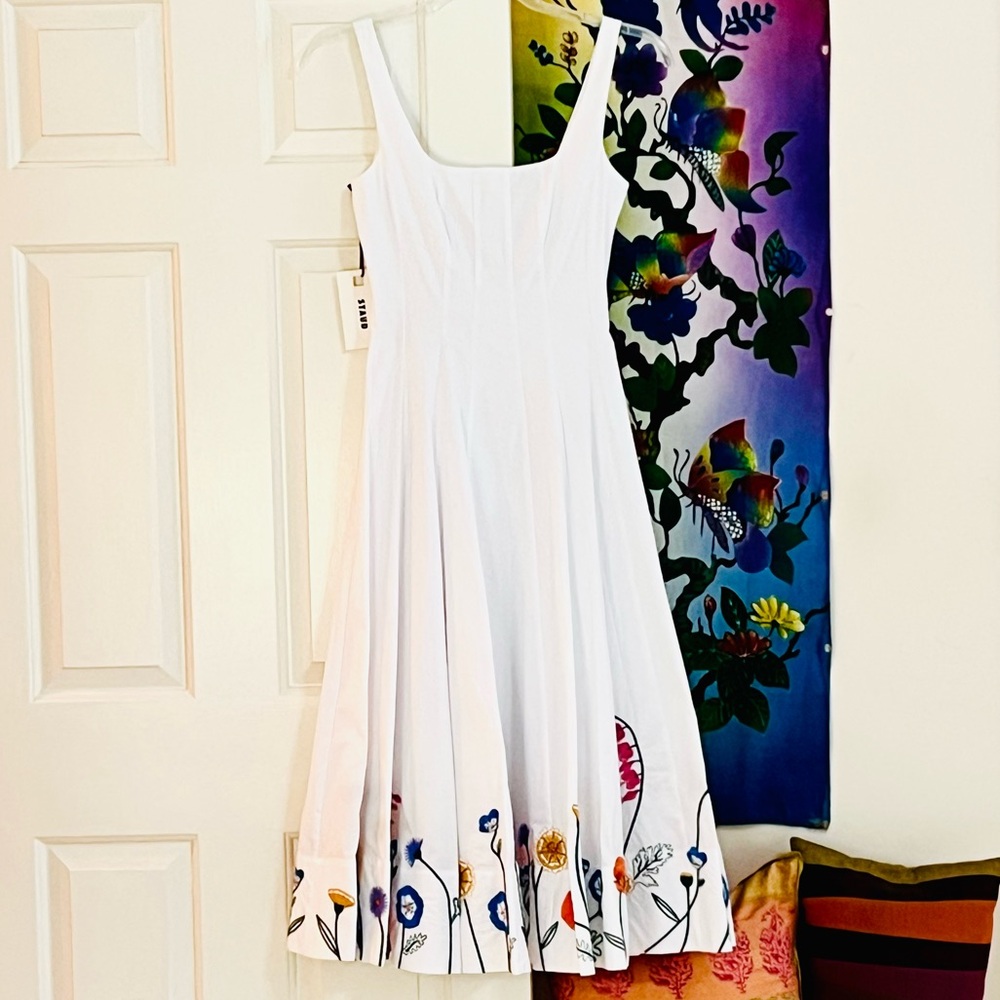 🌺🎉HP🎉🌺 NWT Staud Wells Embroidered Midi Dress White Seed Shop - Picture 7 of 16